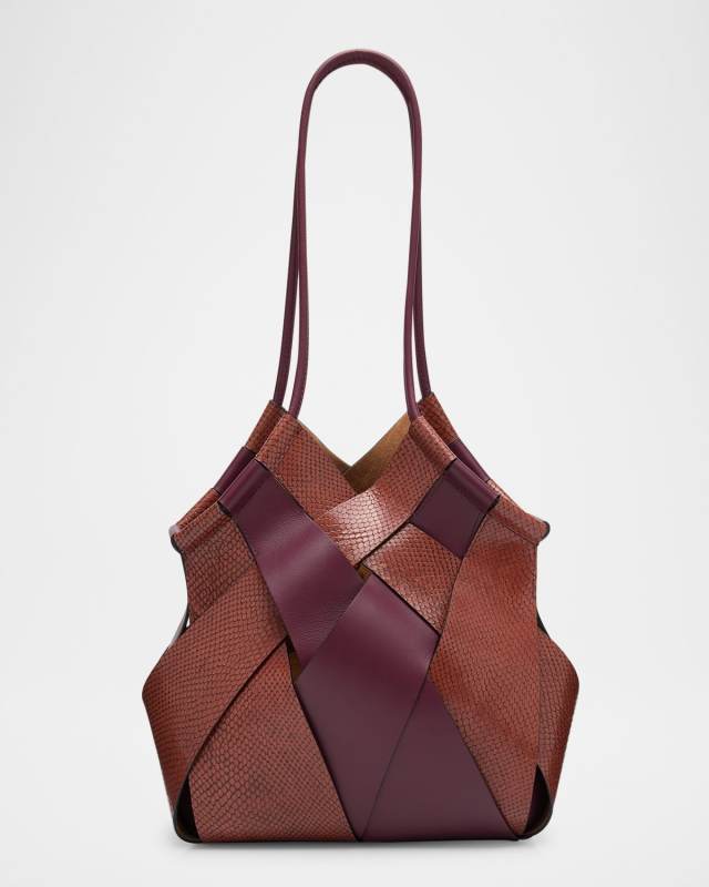 Charlotte Woven Snake-Print Leather Tote Bag